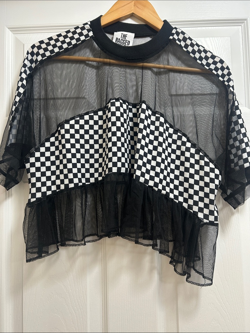 The Ragged Priest Black & White Checker Mesh Crop Tee